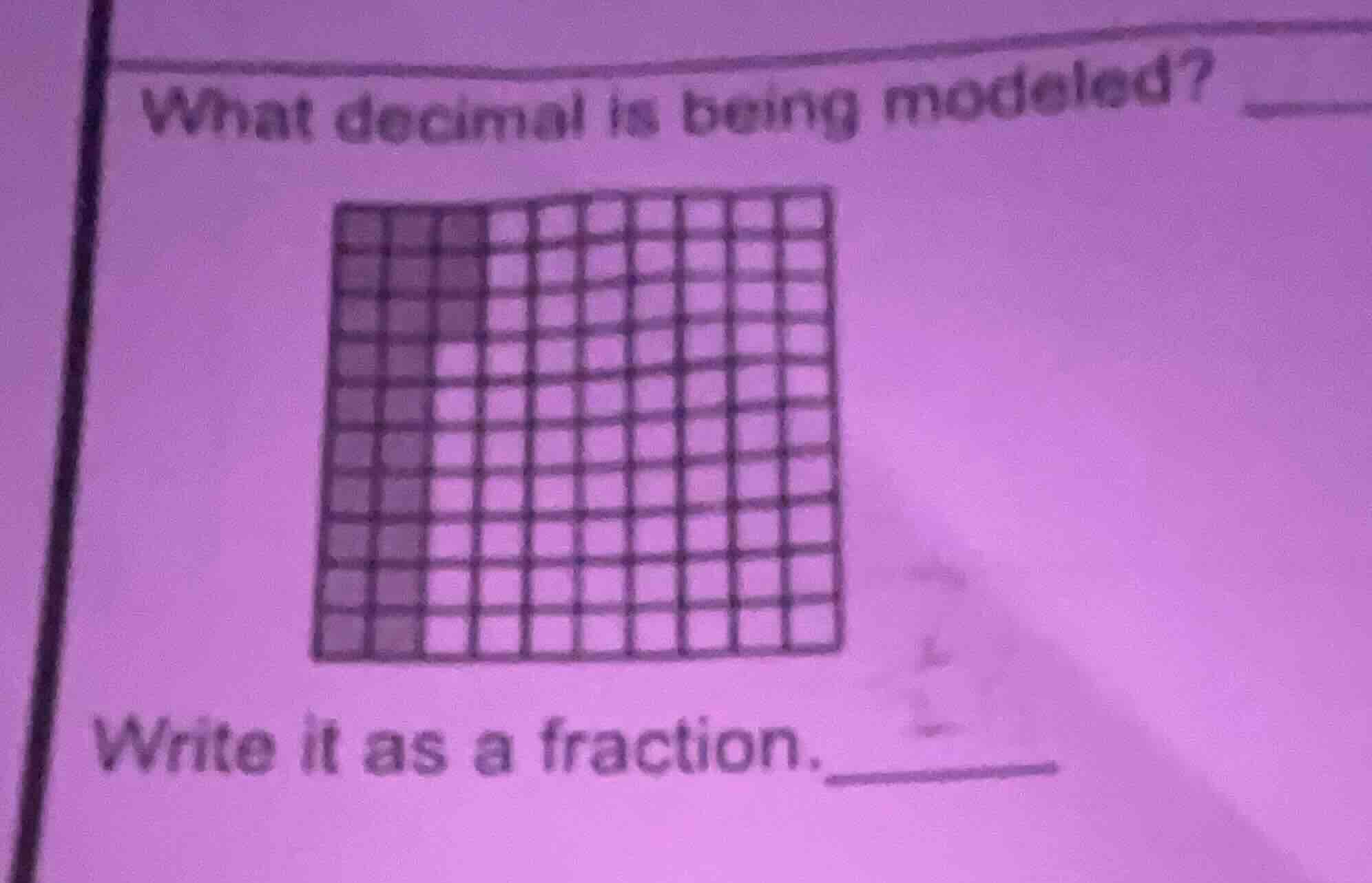 what decimal is being modeled? write it as a fraction.