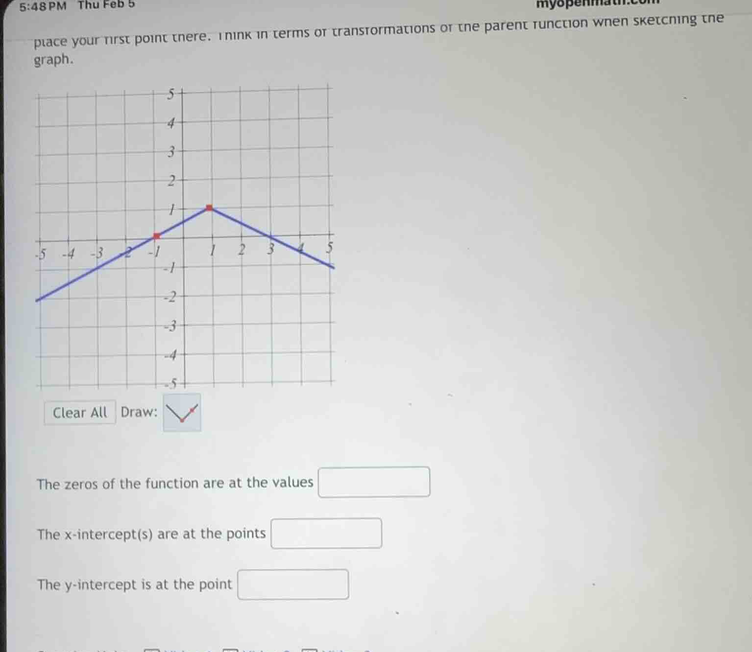 place your first point there. think in terms of transformations of the …