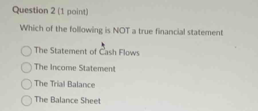 question 2 (1 point) which of the following is not a true financial sta…