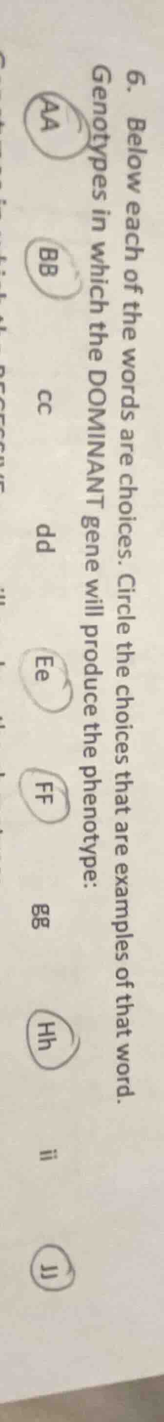 6. below each of the words are choices. circle the choices that are exa…