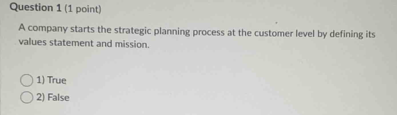 question 1 (1 point) a company starts the strategic planning process at…