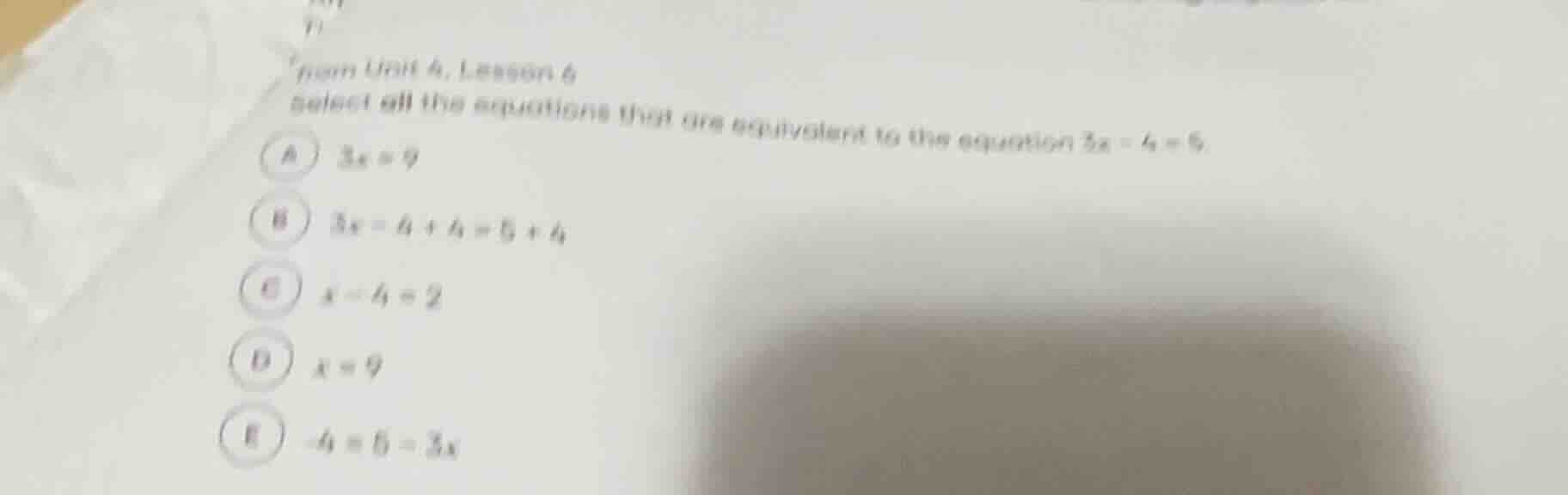 from unit 4, lesson 6 select all the equations that are equivalent to t…