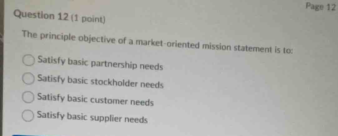 question 12 (1 point) the principle objective of a market - oriented mi…