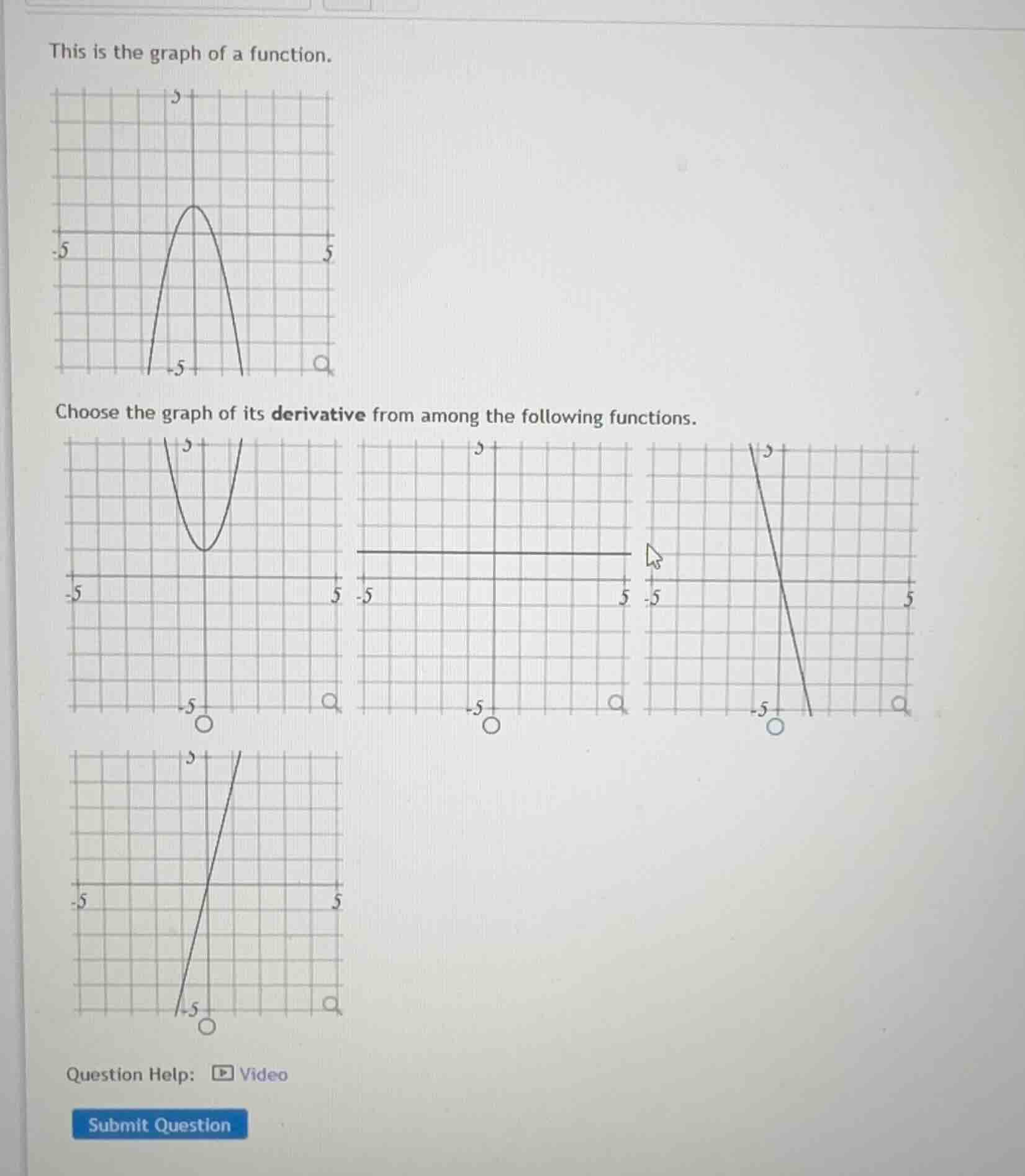 this is the graph of a function. choose the graph of its derivative fro…