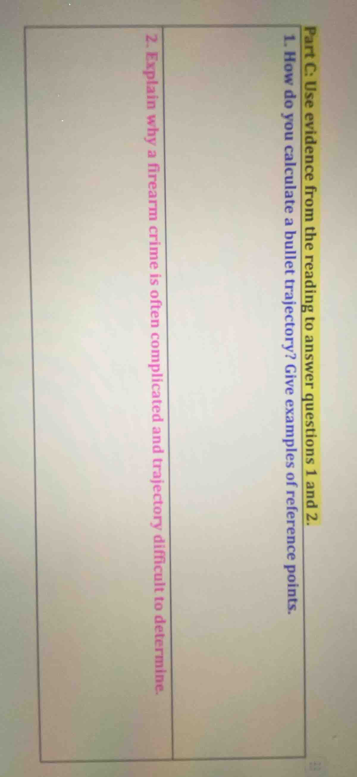 part c: use evidence from the reading to answer questions 1 and 2. 1. h…