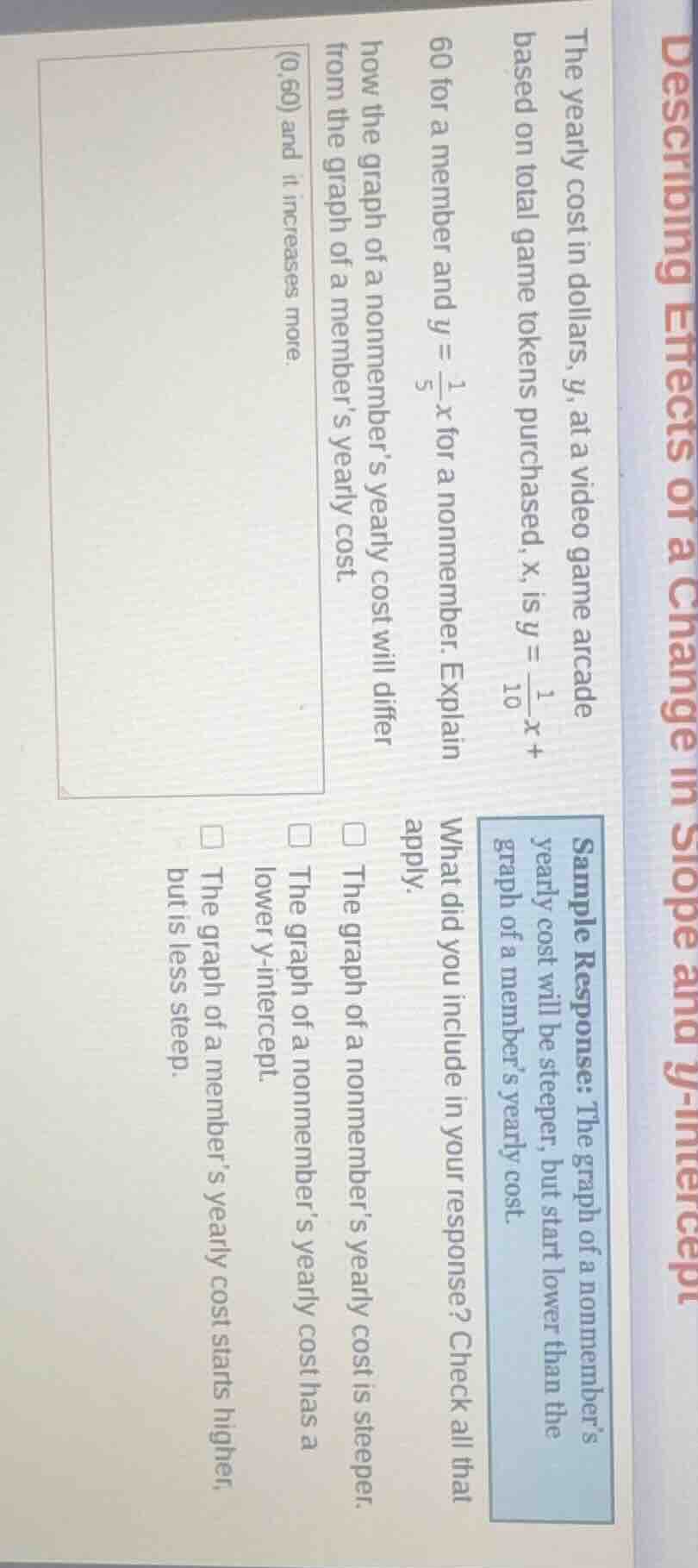 describing effects of a change in slope and y - intercept the yearly co…