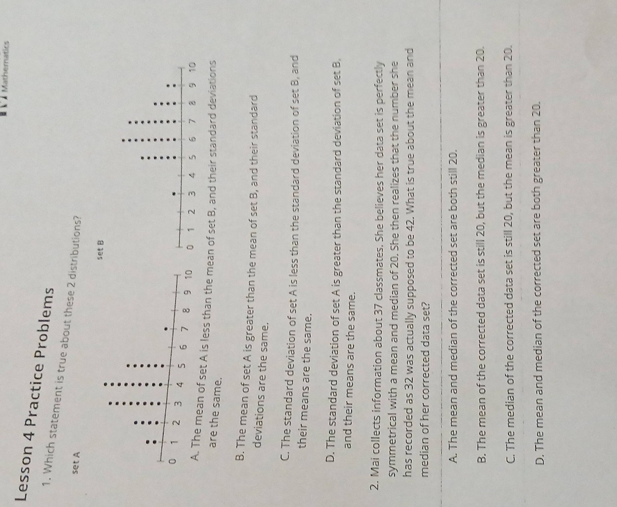 lesson 4 practice problems 1. which statement is true about these 2 dis…