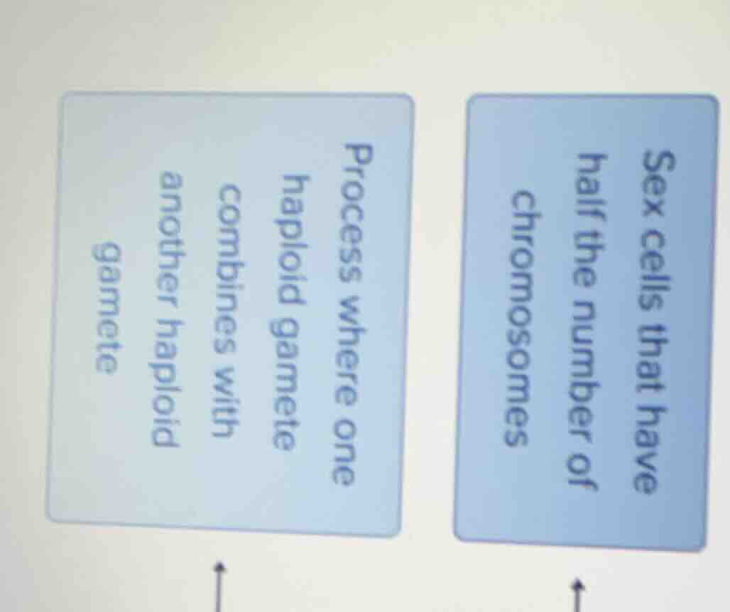 sex cells that have half the number of chromosomes;process where one ha…
