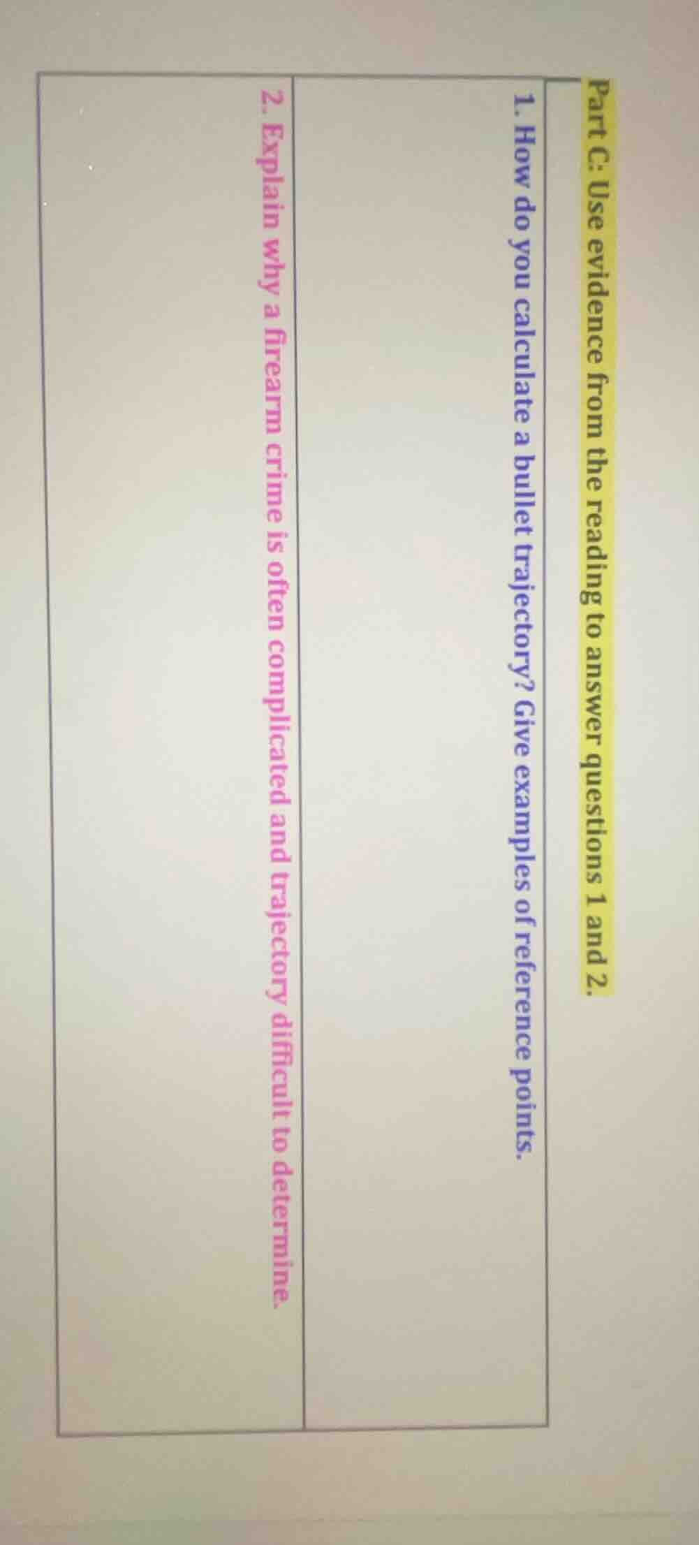 part c: use evidence from the reading to answer questions 1 and 2. 1. h…