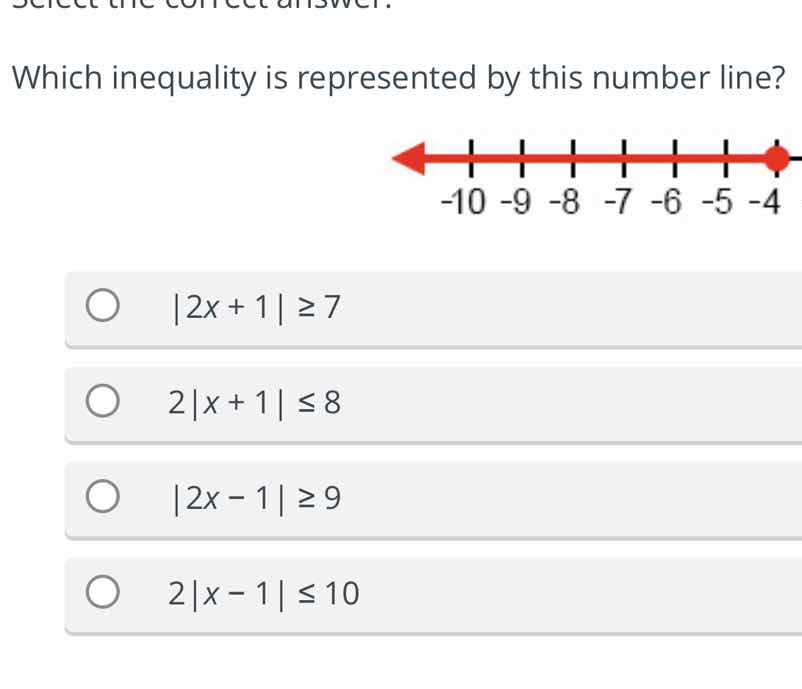 which inequality is represented by this number line? options: $|2x + 1|…