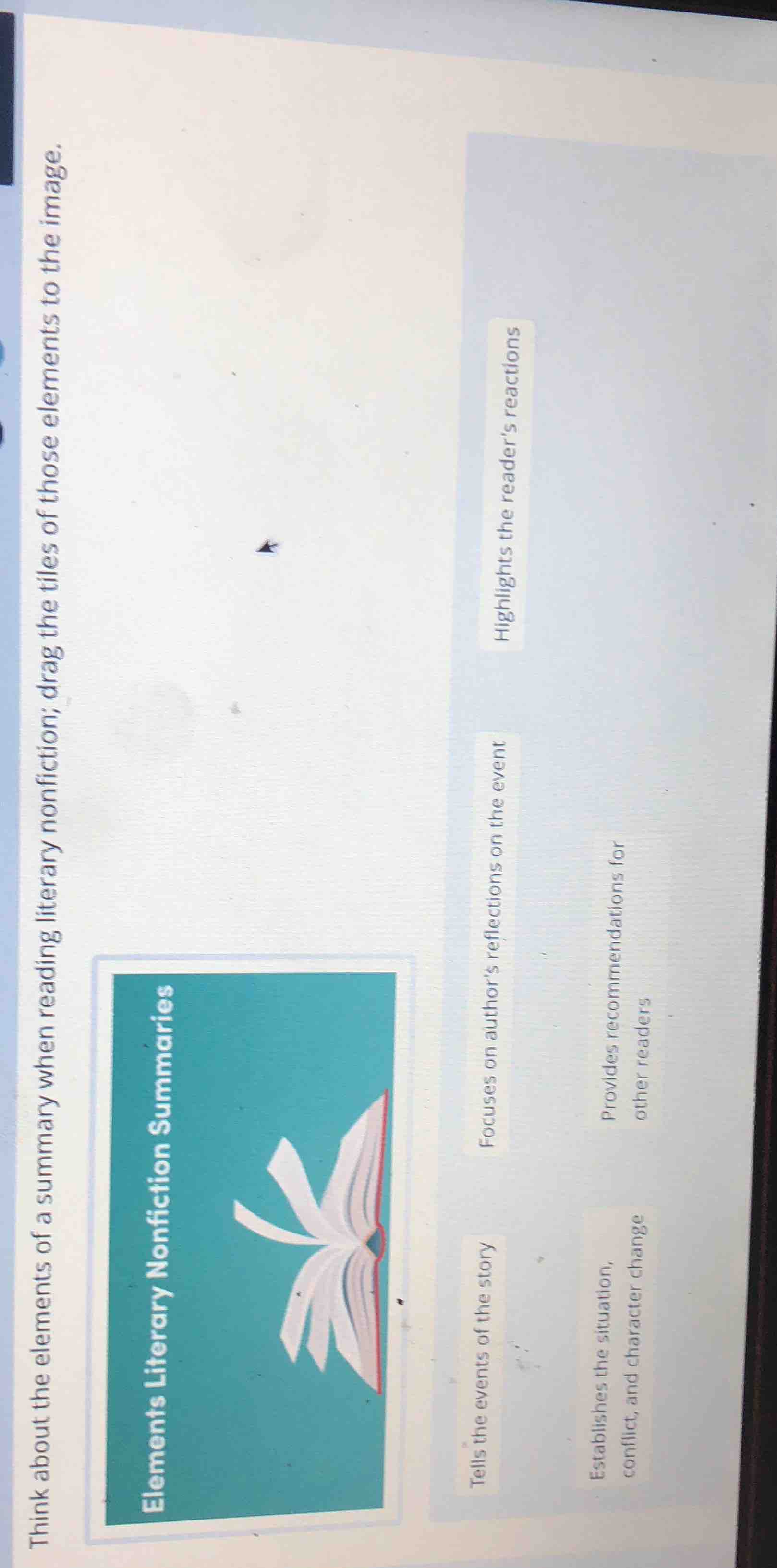 think about the elements of a summary when reading literary nonfiction;…