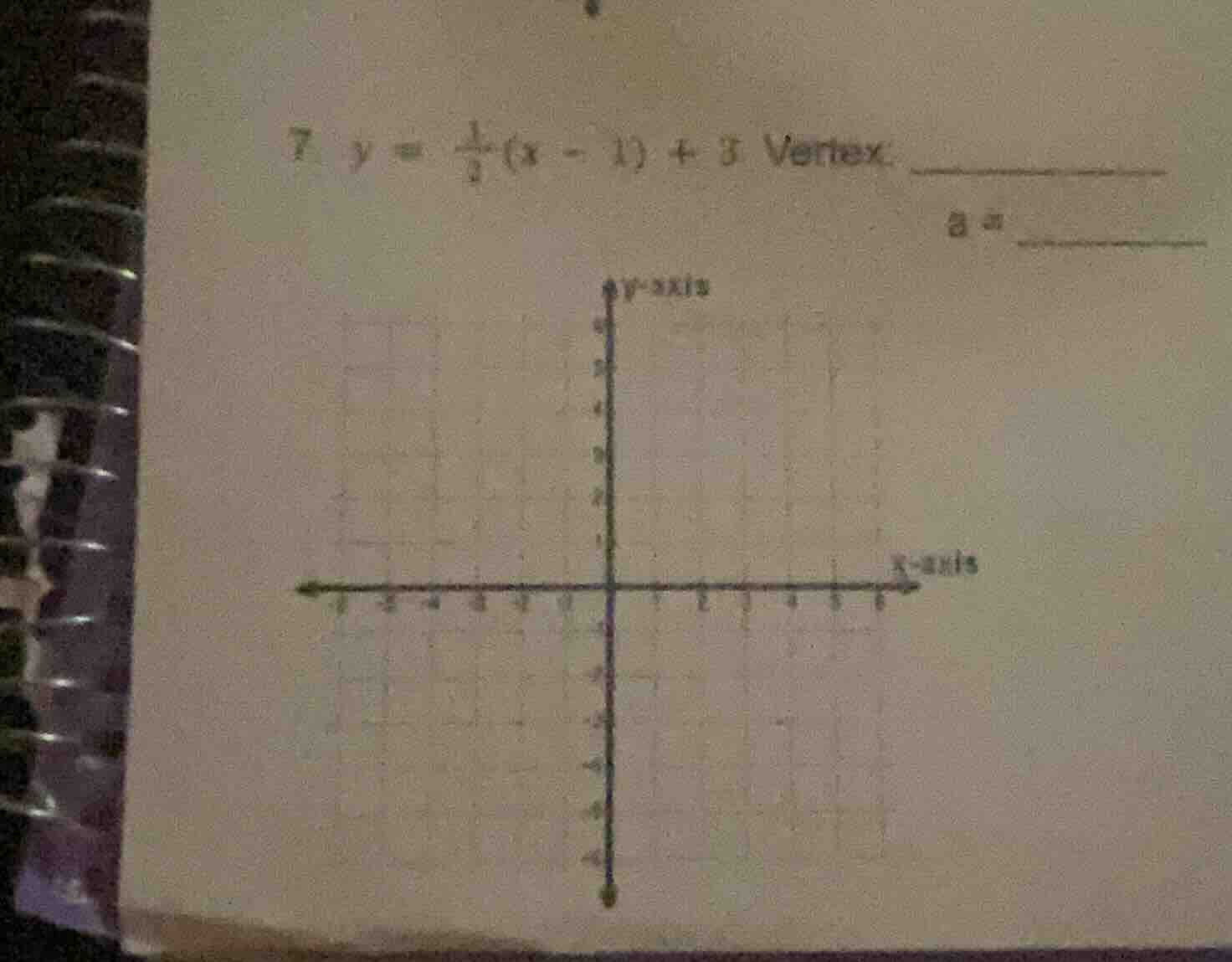 7. $y = \\frac{1}{2}(x - 1) + 3$ vertex: ____________