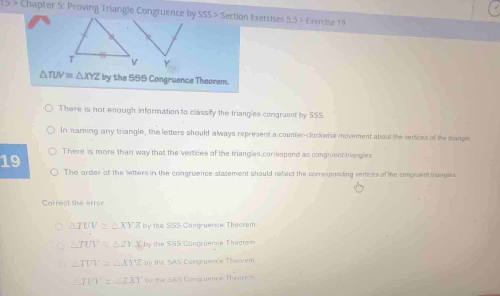chapter 5: proving triangle congruence by sss > section exercises 5.5 >…