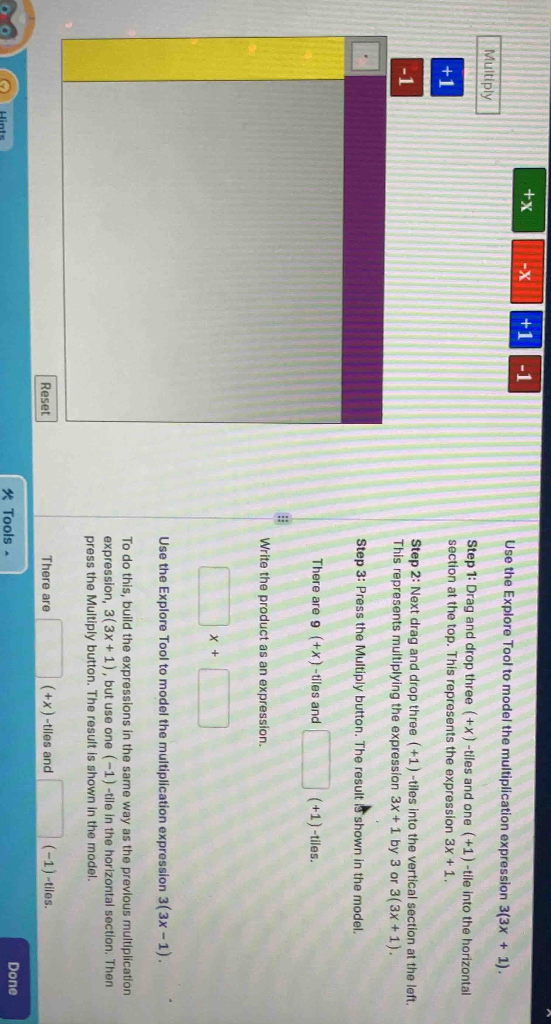 use the explore tool to model the multiplication expression 3(3x + 1). …