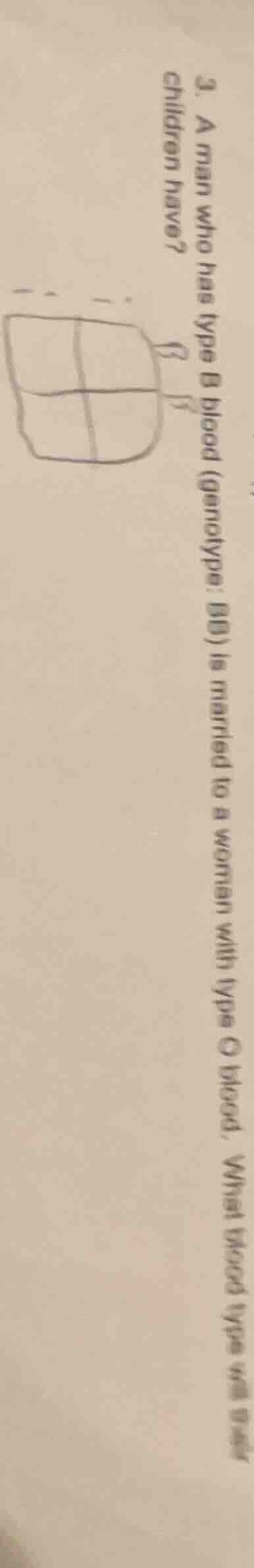 3. a man who has type b blood (genotype: bb) is married to a woman with…