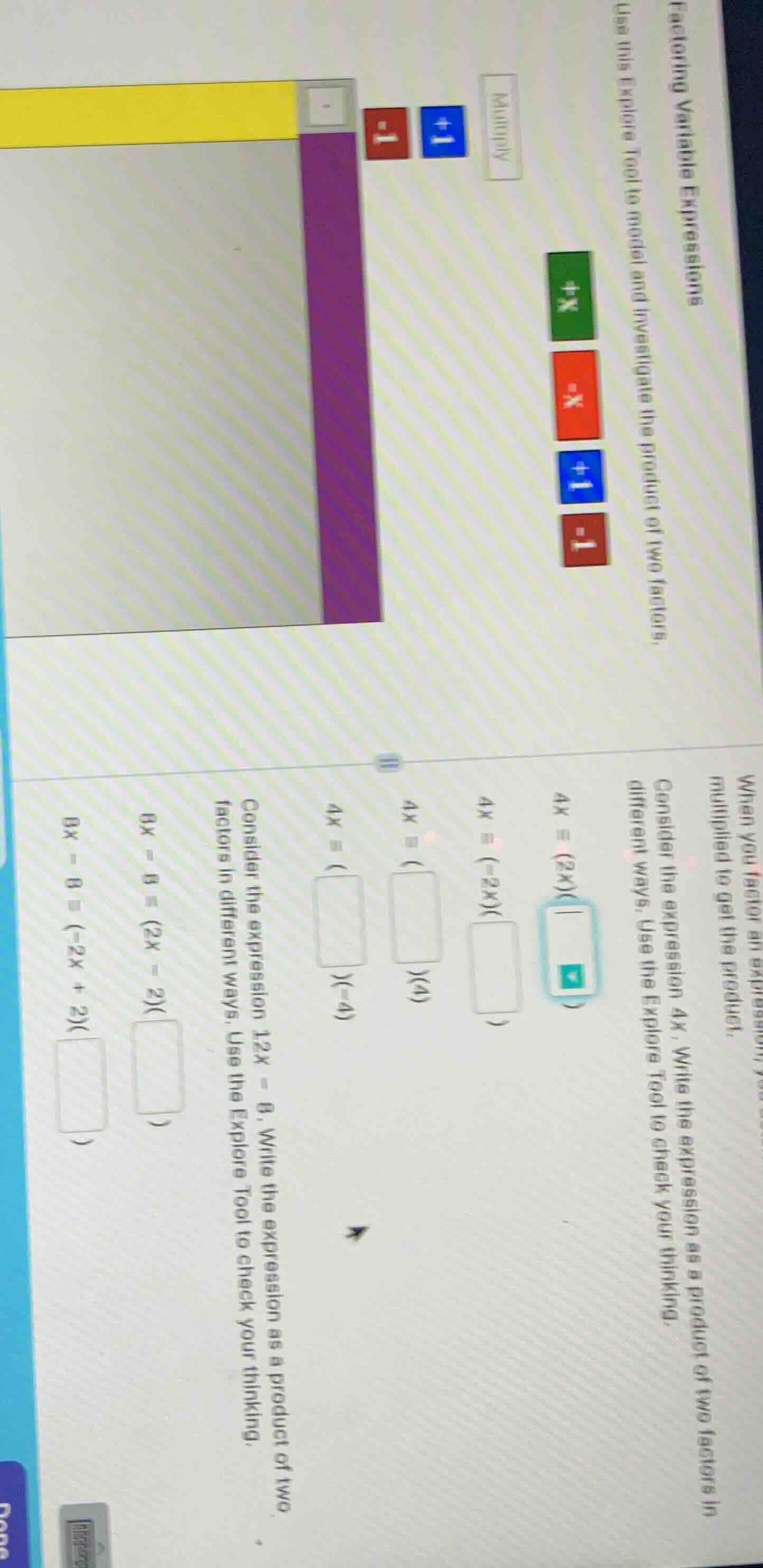 factoring variable expressions use this explore tool to model and inves…