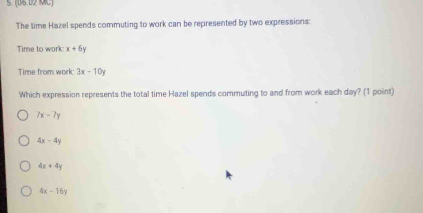 5. (06.02 mc) the time hazel spends commuting to work can be represente…