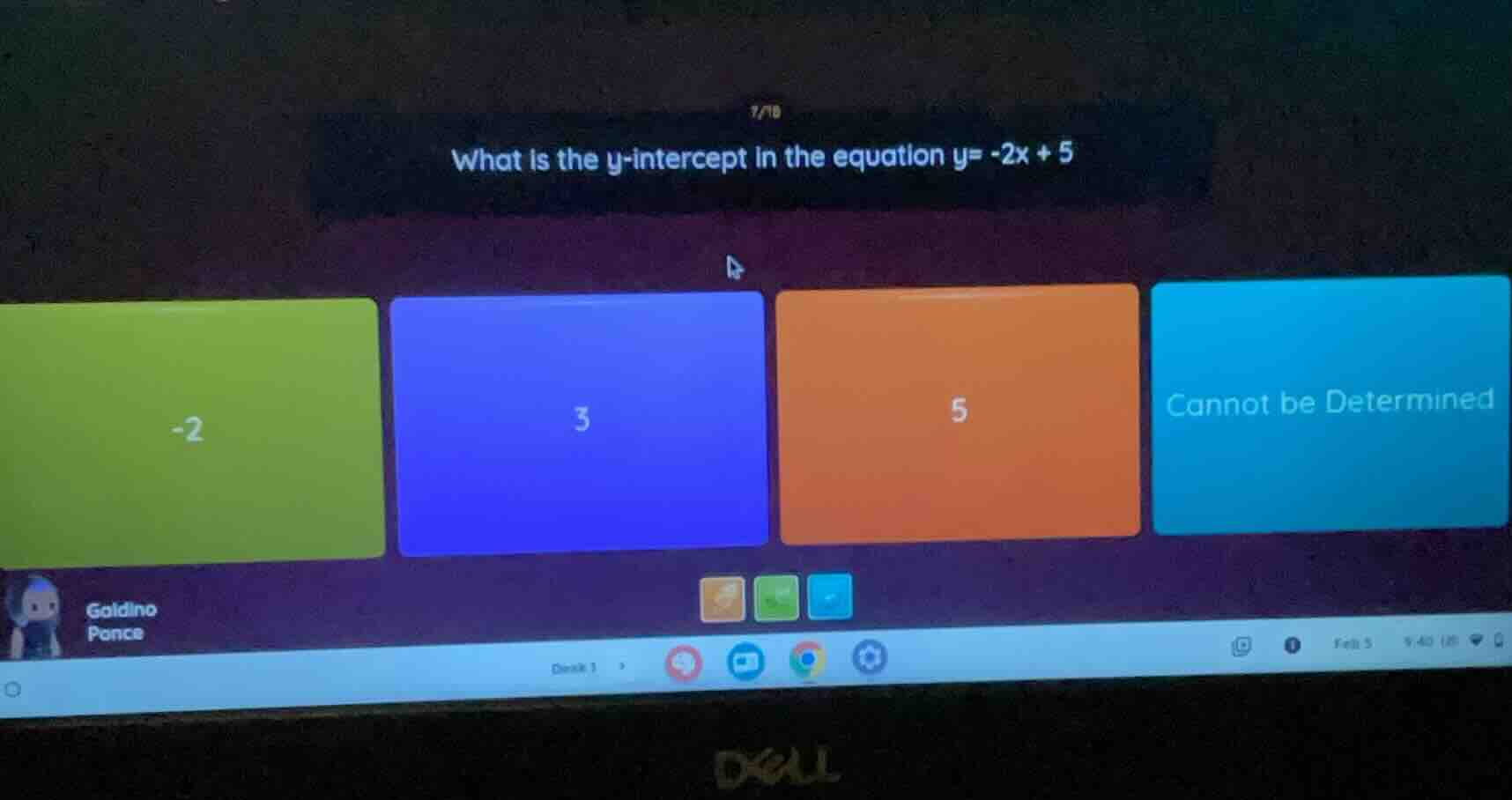 what is the y-intercept in the equation y = -2x + 5