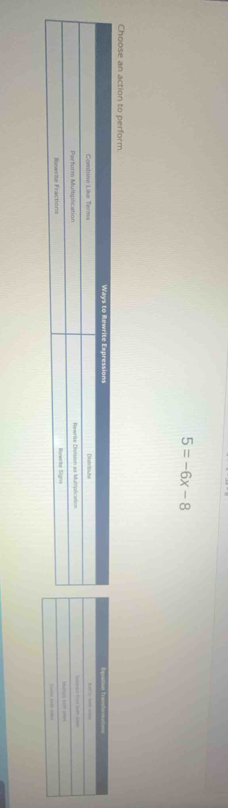 choose an action to perform. ways to rewrite expressions combine like t…