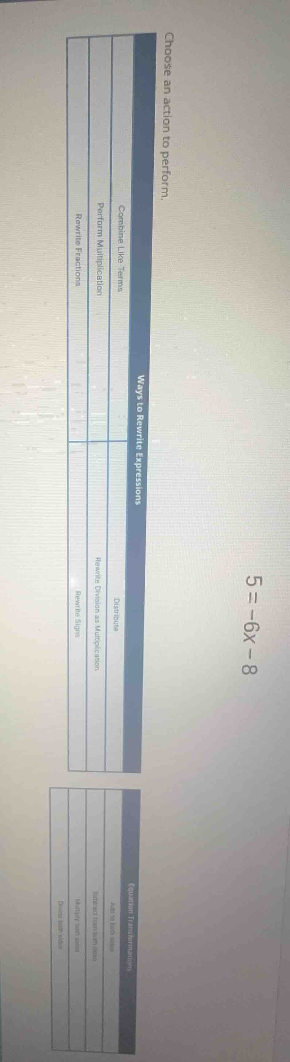 choose an action to perform. ways to rewrite expressions combine like t…