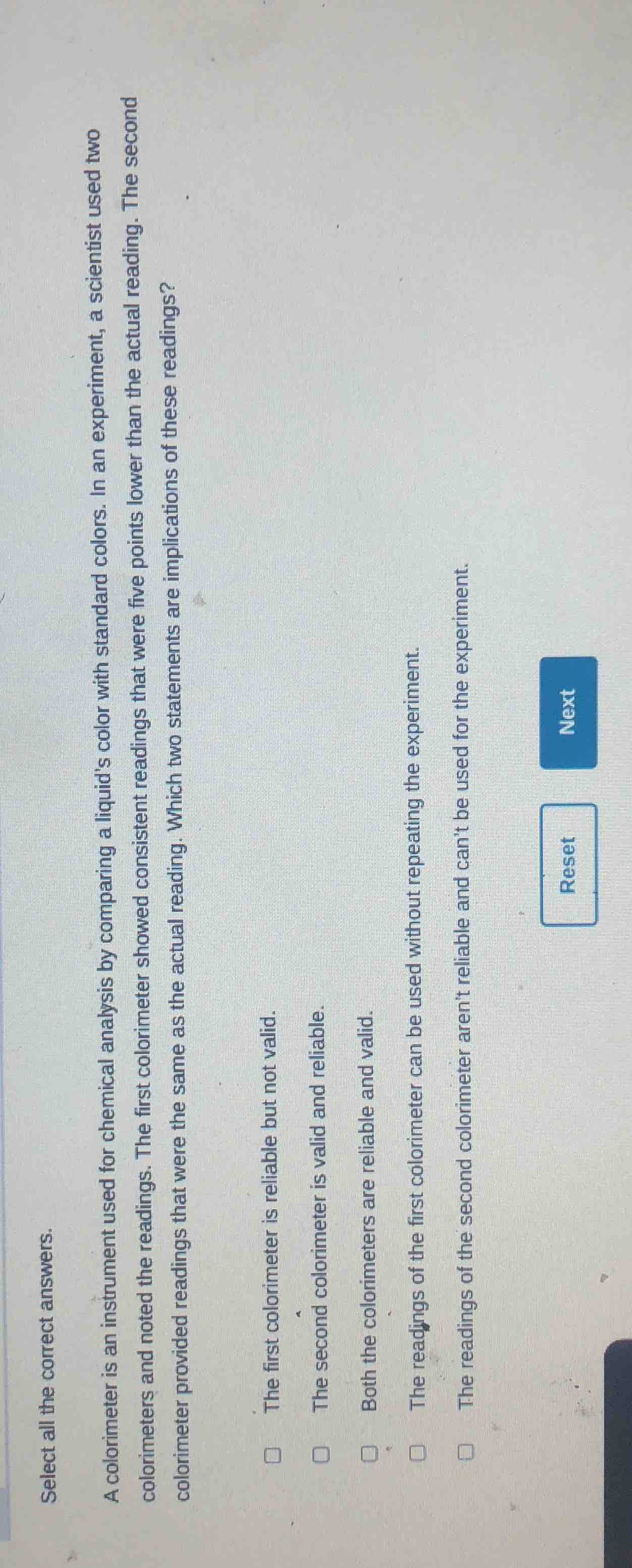 select all the correct answers. a colorimeter is an instrument used for…