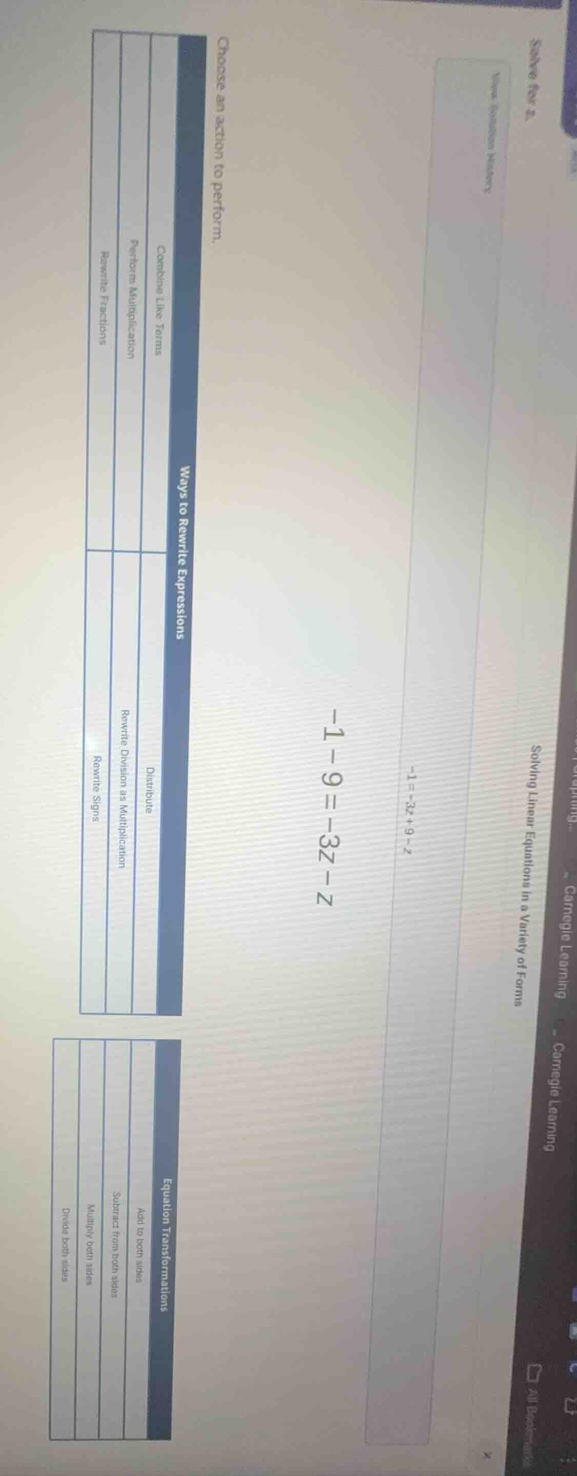 choose an action to perform. ways to rewrite expressions combine like t…