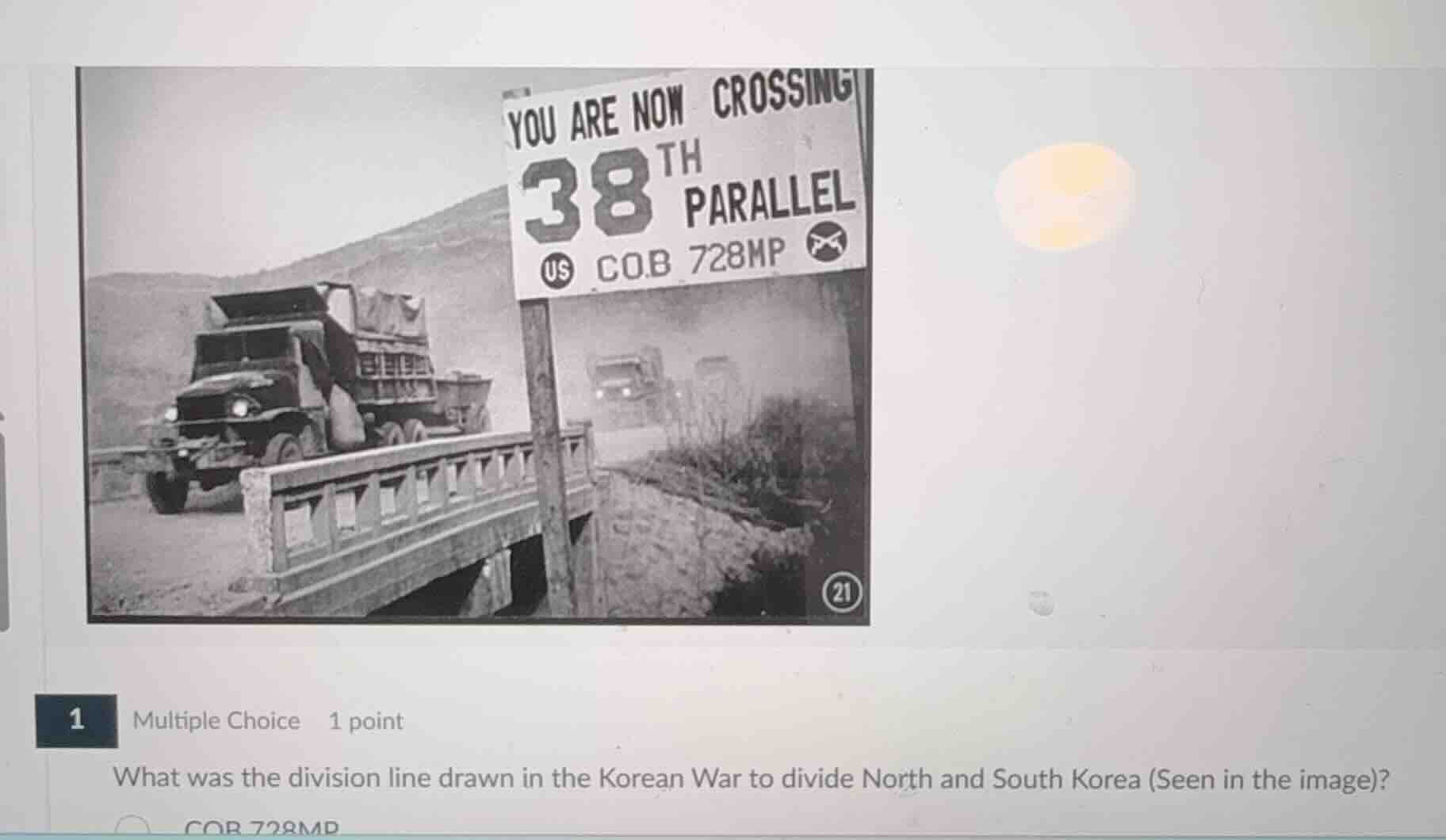 1 multiple choice 1 point what was the division line drawn in the korea…