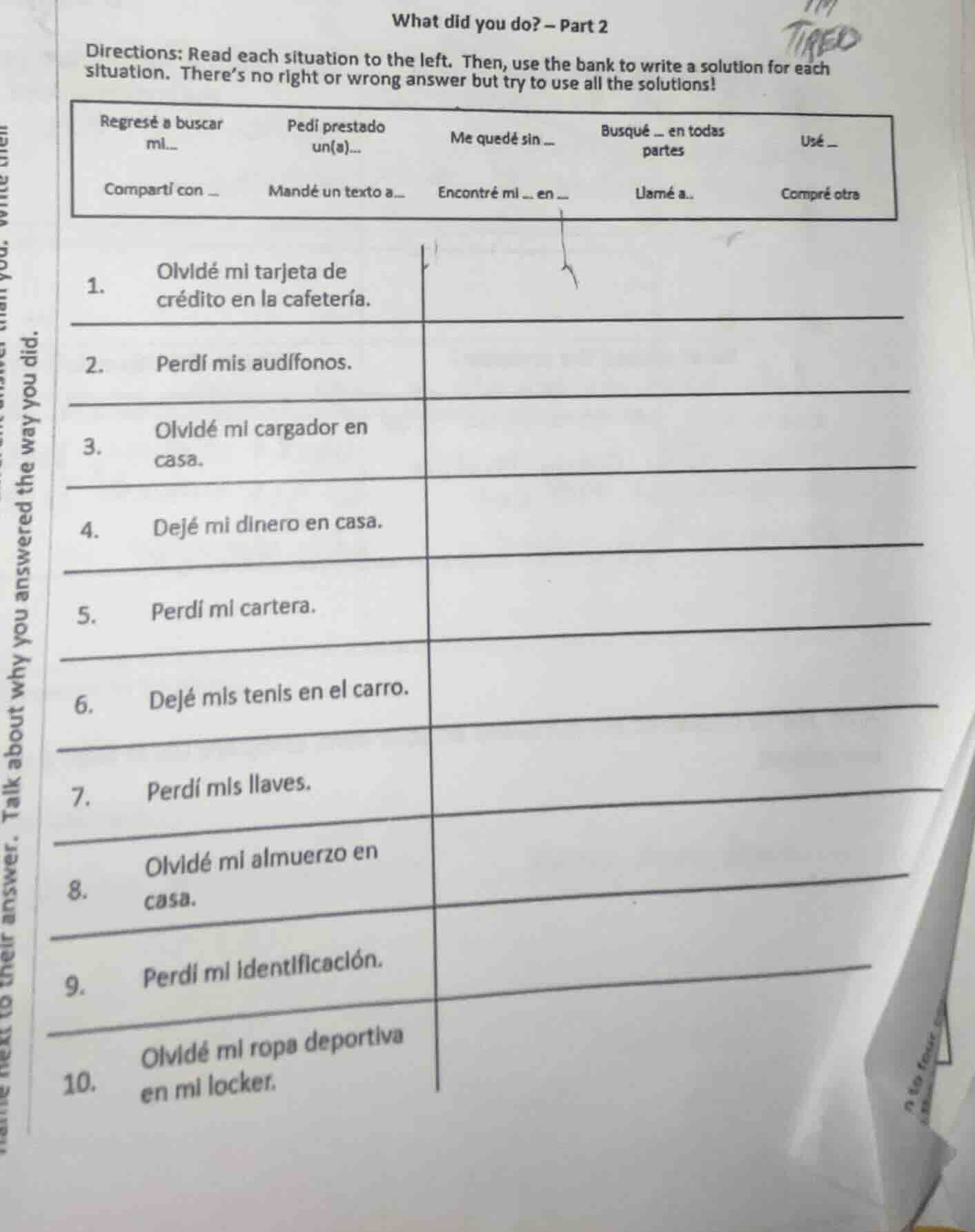 what did you do? – part 2 directions: read each situation to the left. …