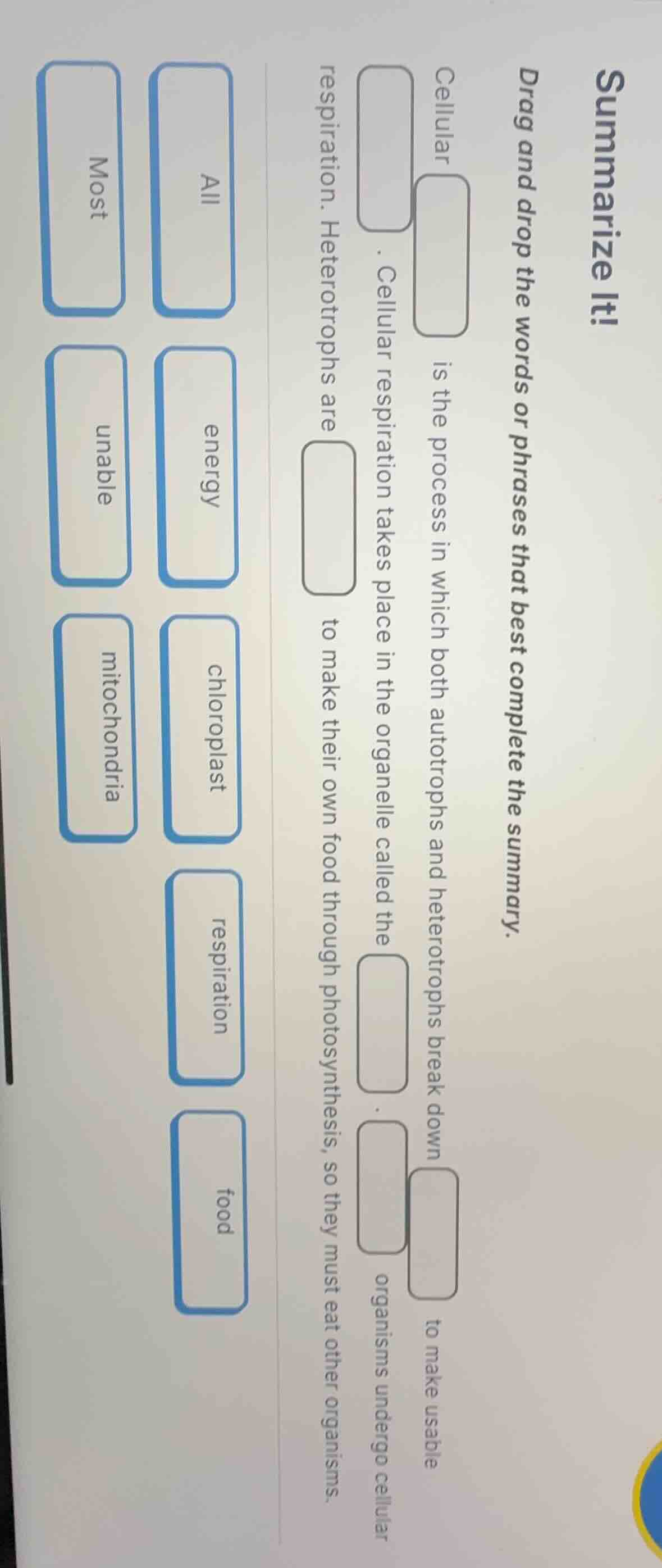 summarize it! drag and drop the words or phrases that best complete the…