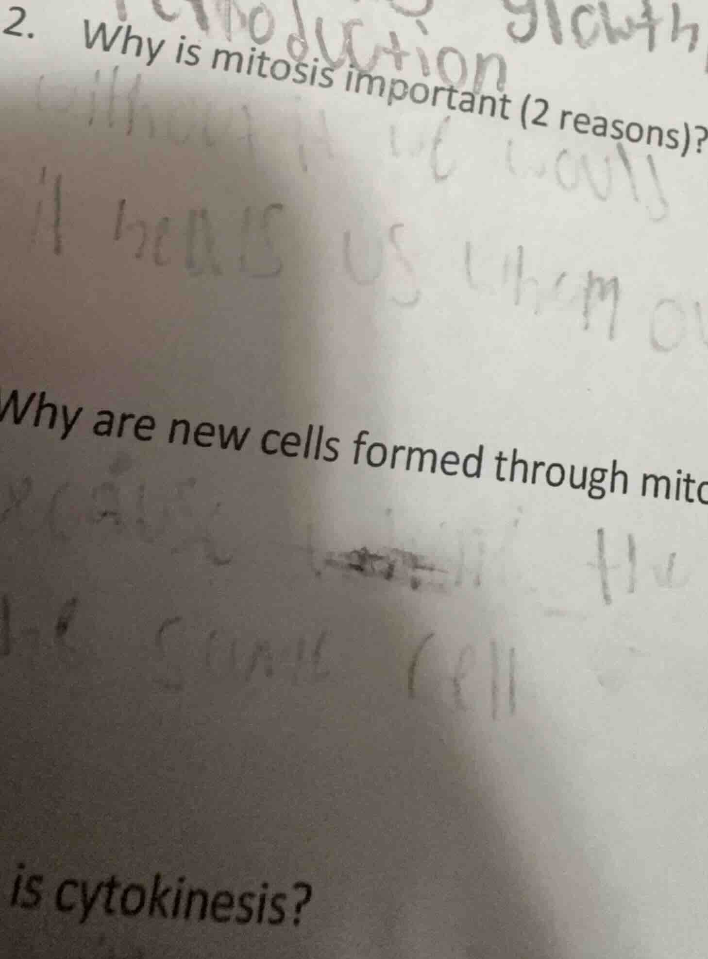 2. why is mitosis important (2 reasons)? why are new cells formed throu…