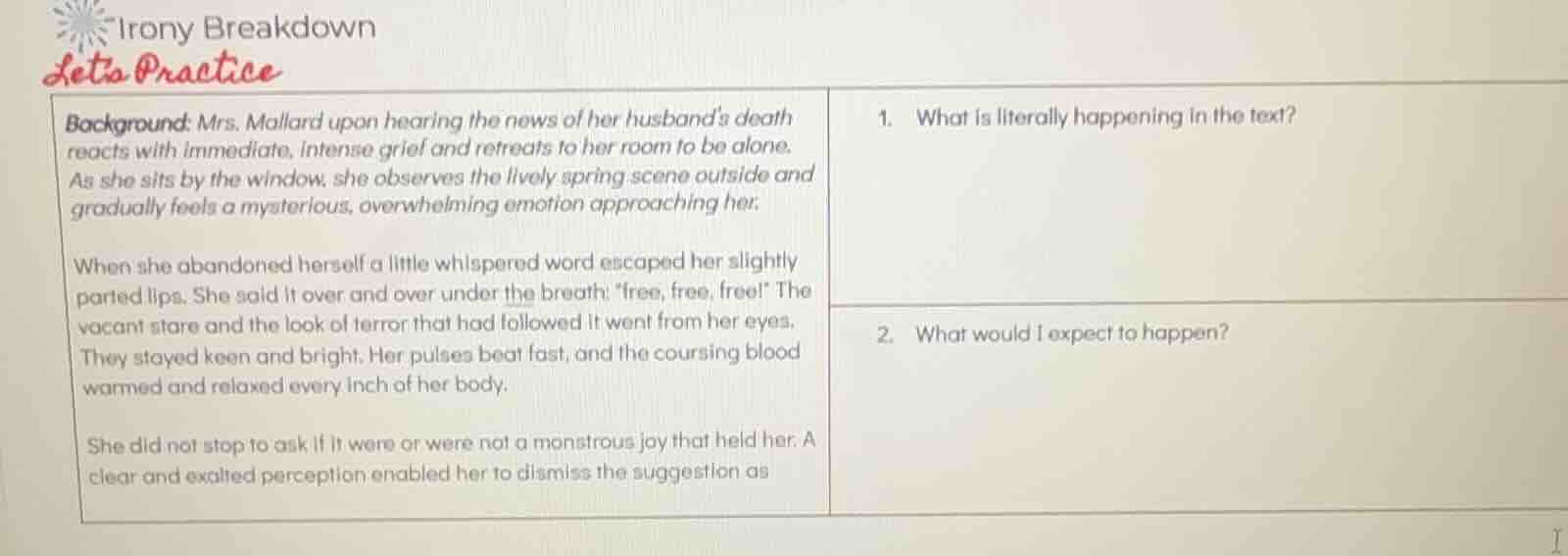 irony breakdown lets practice background: mrs. mallard upon hearing the…