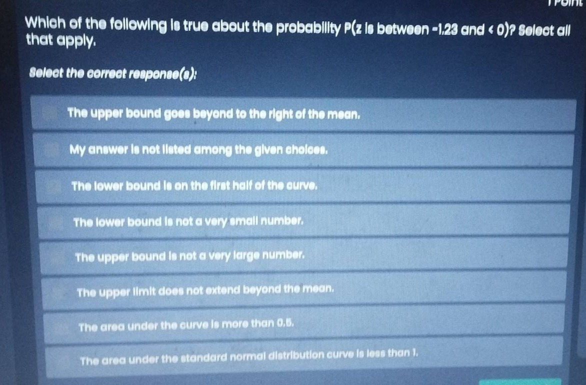 which of the following is true about the probability p(z is between -1.…