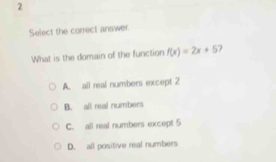 2 select the correct answer. what is the domain of the function $f(x) =…