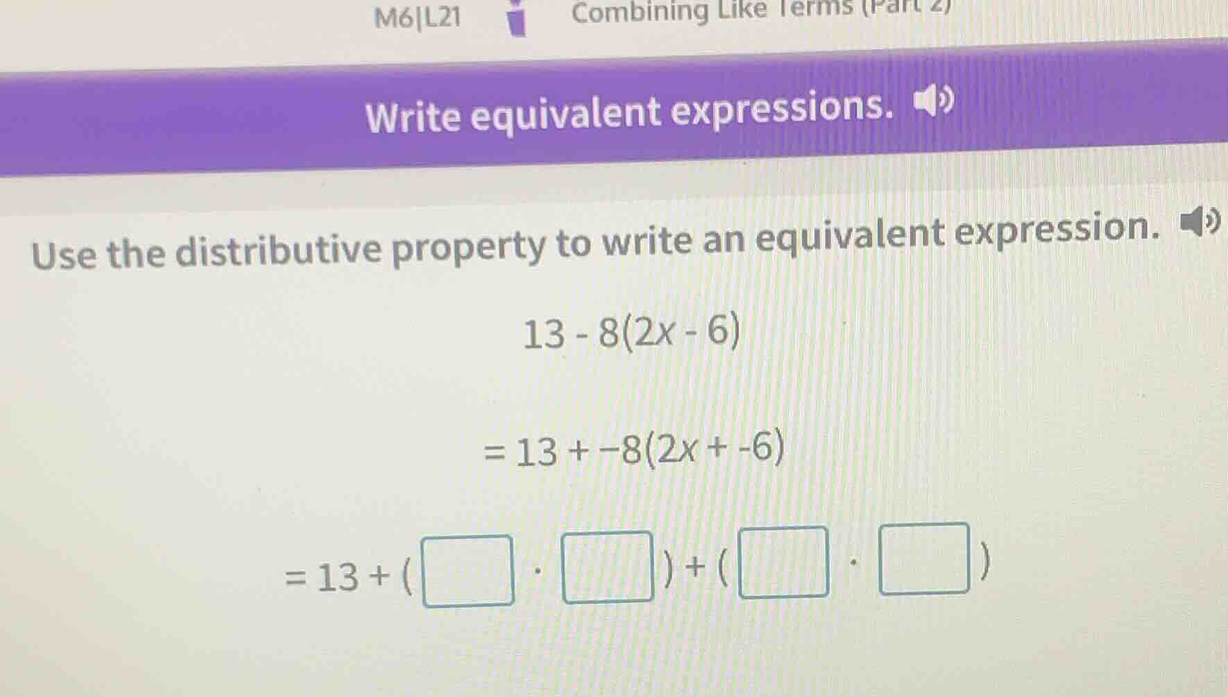 write equivalent expressions. use the distributive property to write an…