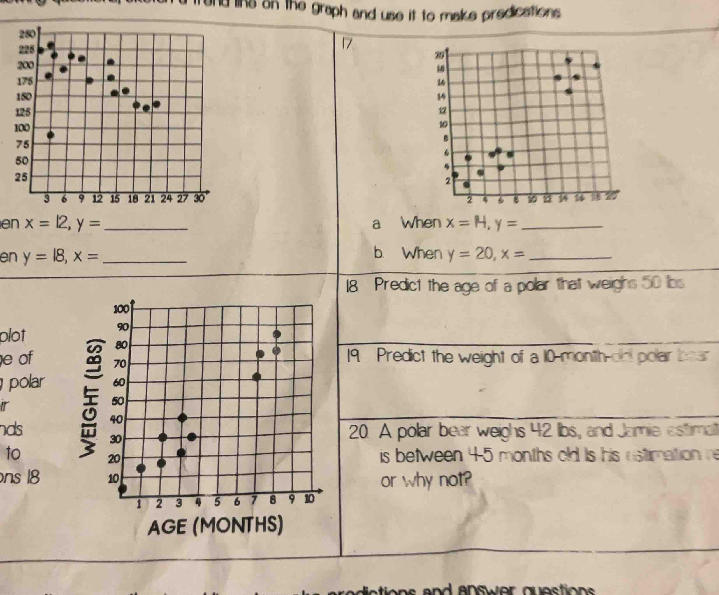 and use it to make predictions en x = 12, y = _________ en y = 18, x = …