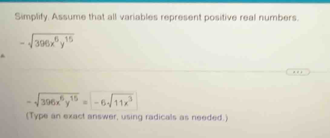 simplify. assume that all variables represent positive real numbers. $-…