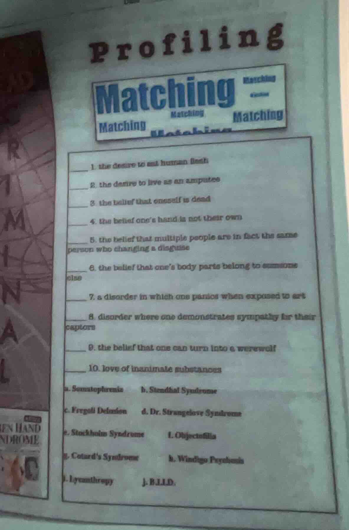 profiling matching 1. the desire to eat human flesh 2. the desire to li…