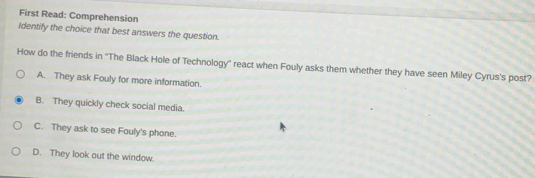 first read: comprehension identify the choice that best answers the que…