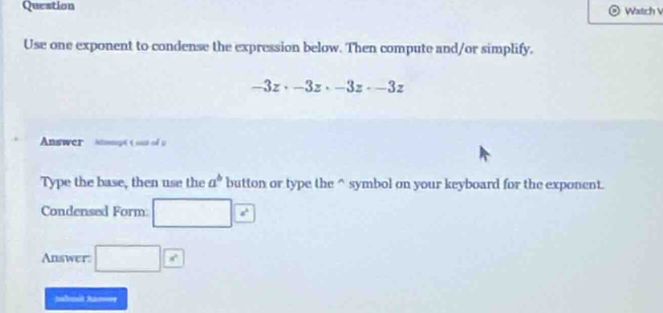 question use one exponent to condense the expression below. then comput…