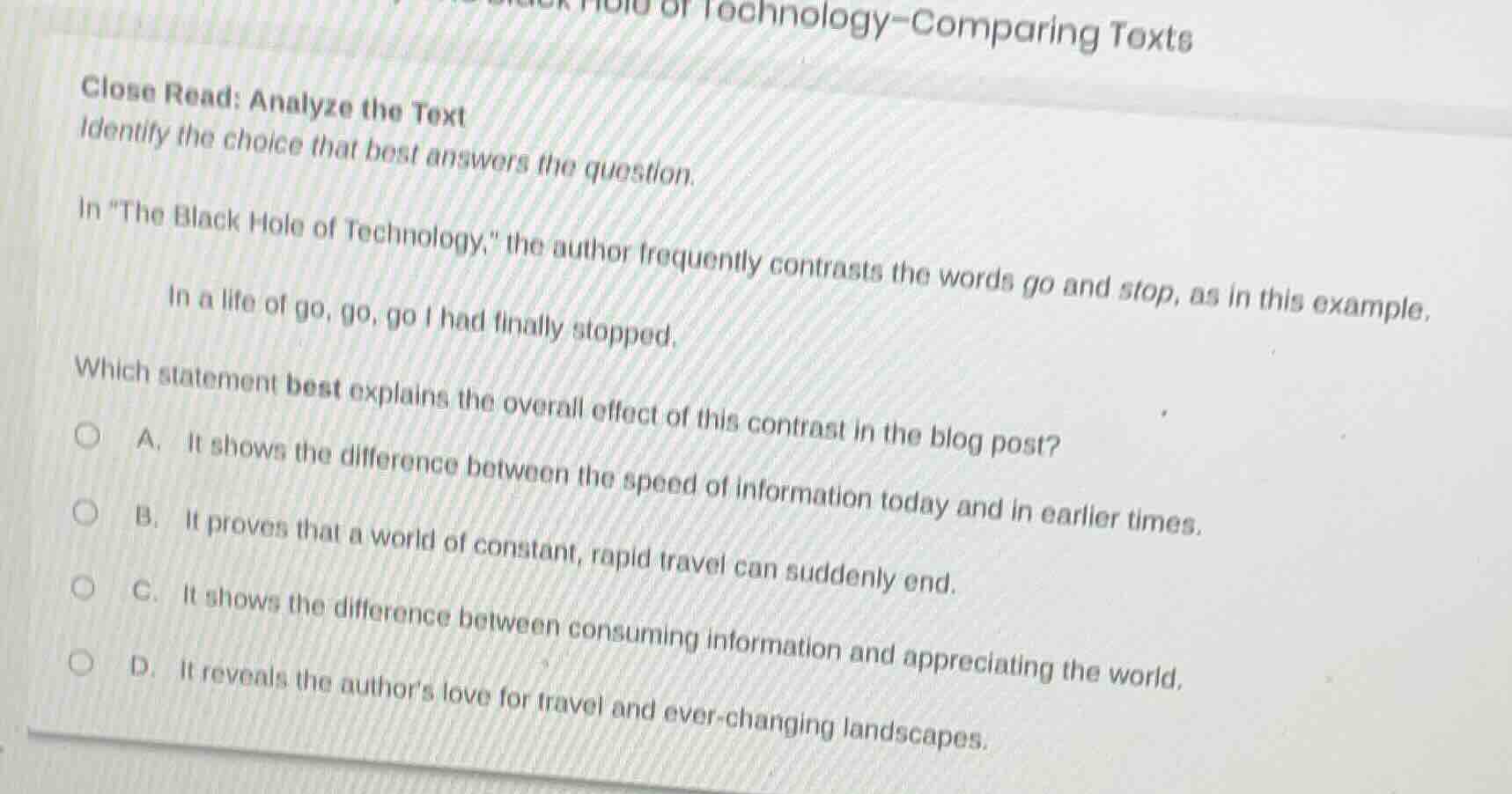 technology-comparing texts close read: analyze the text identify the ch…