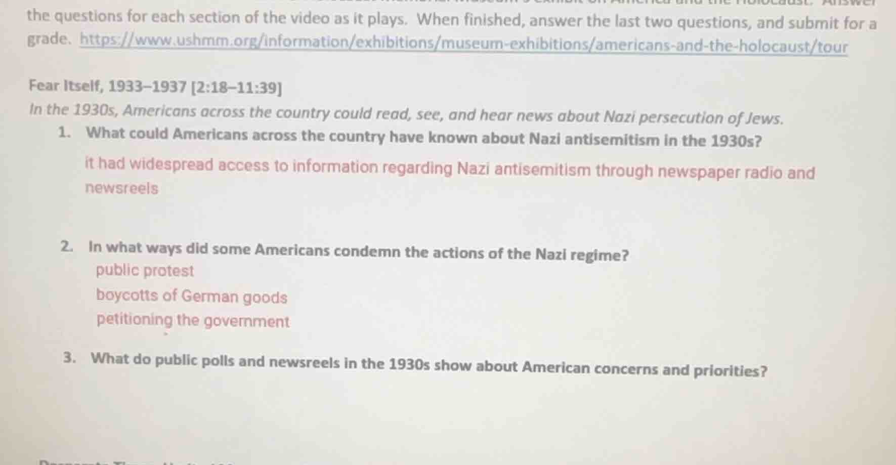 the questions for each section of the video as it plays. when finished,…