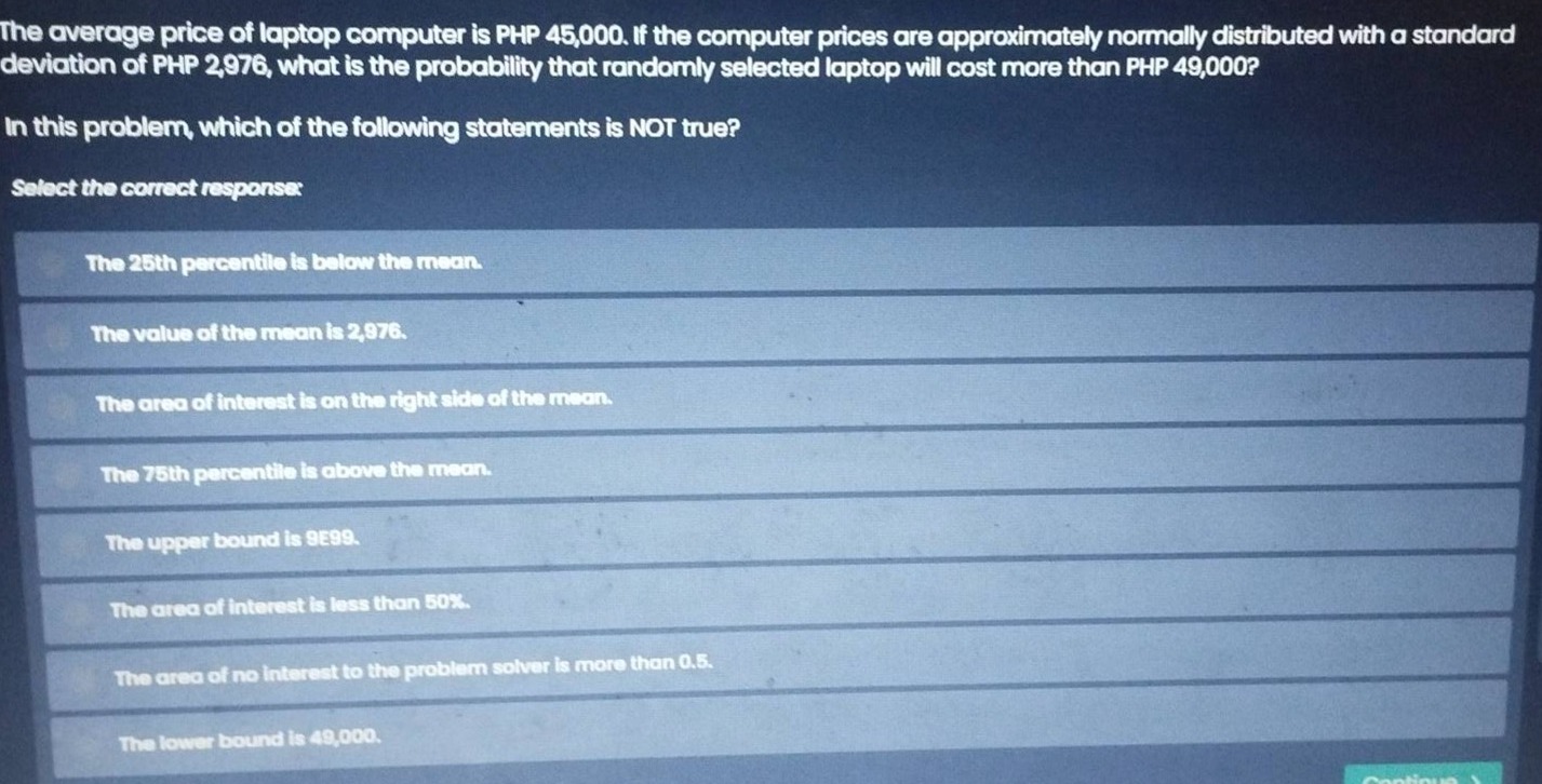the average price of laptop computer is php 45,000. if the computer pri…