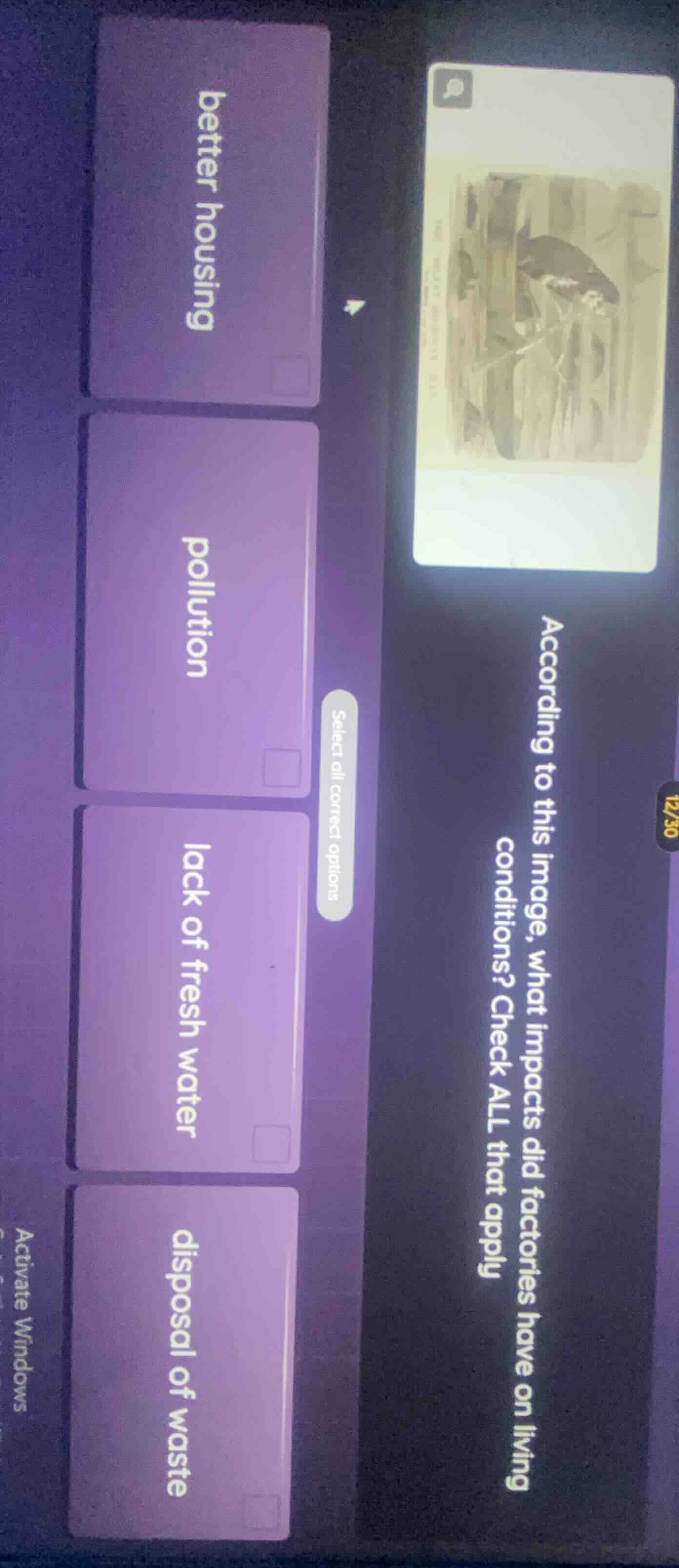 according to this image, what impacts did factories have on living cond…