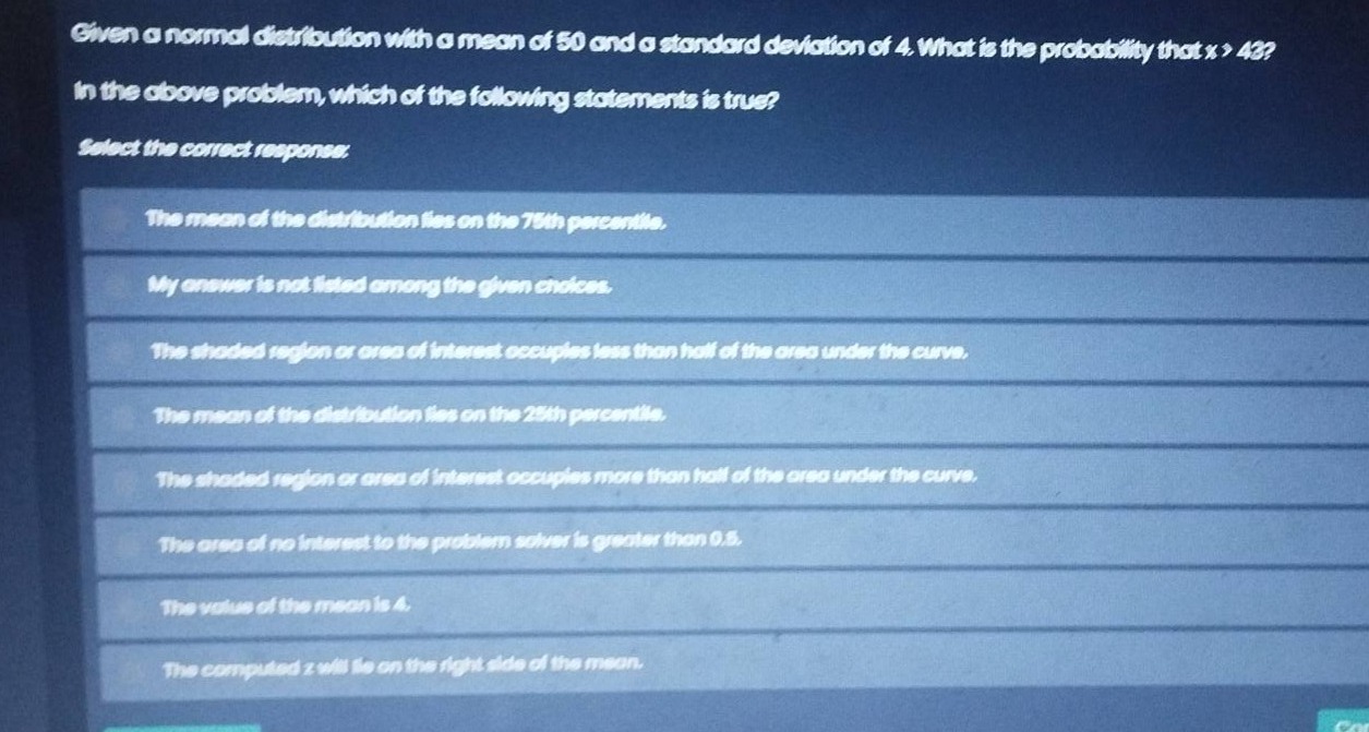 given a normal distribution with a mean of 50 and a standard deviation …