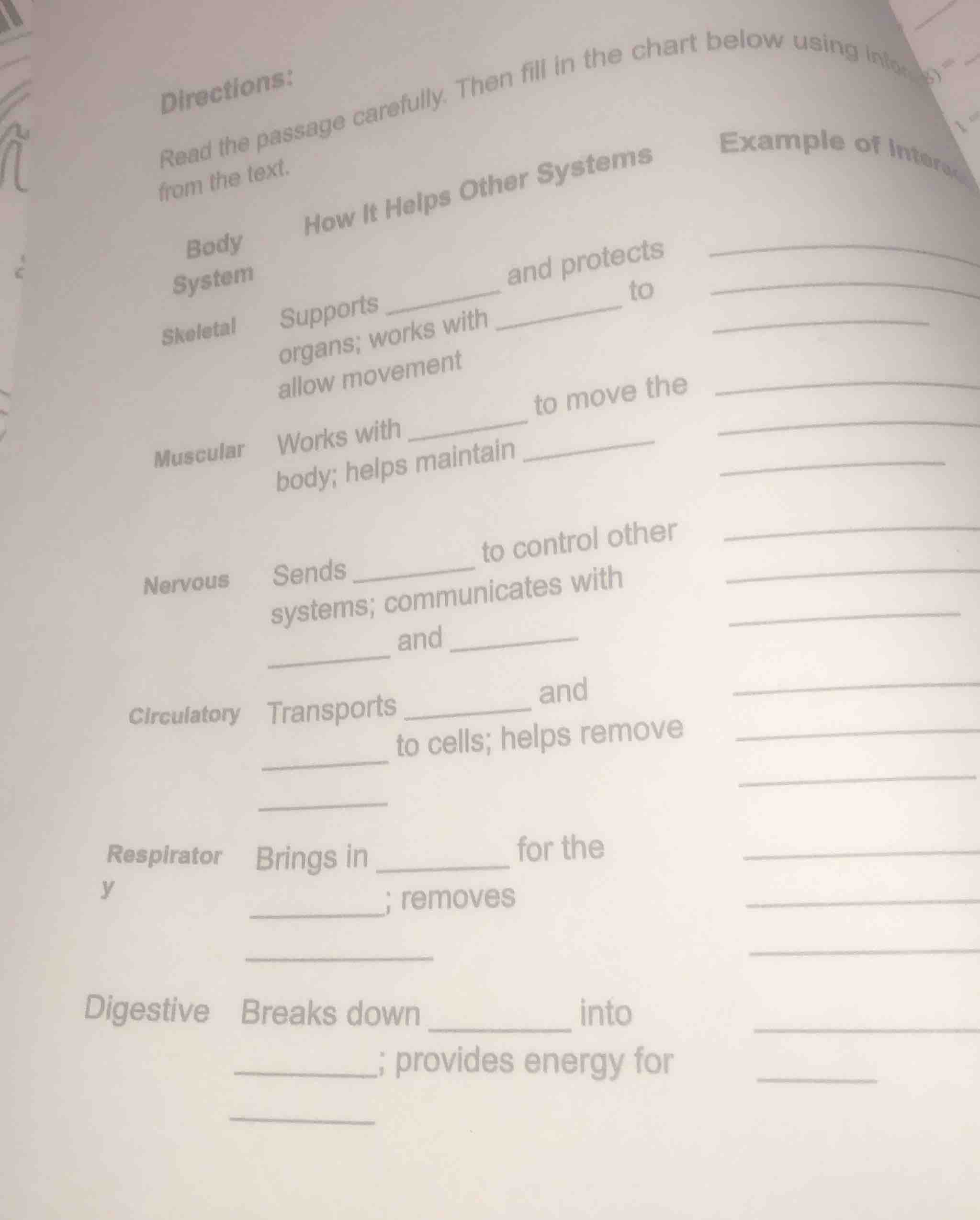 directions: read the passage carefully. then fill in the chart below us…