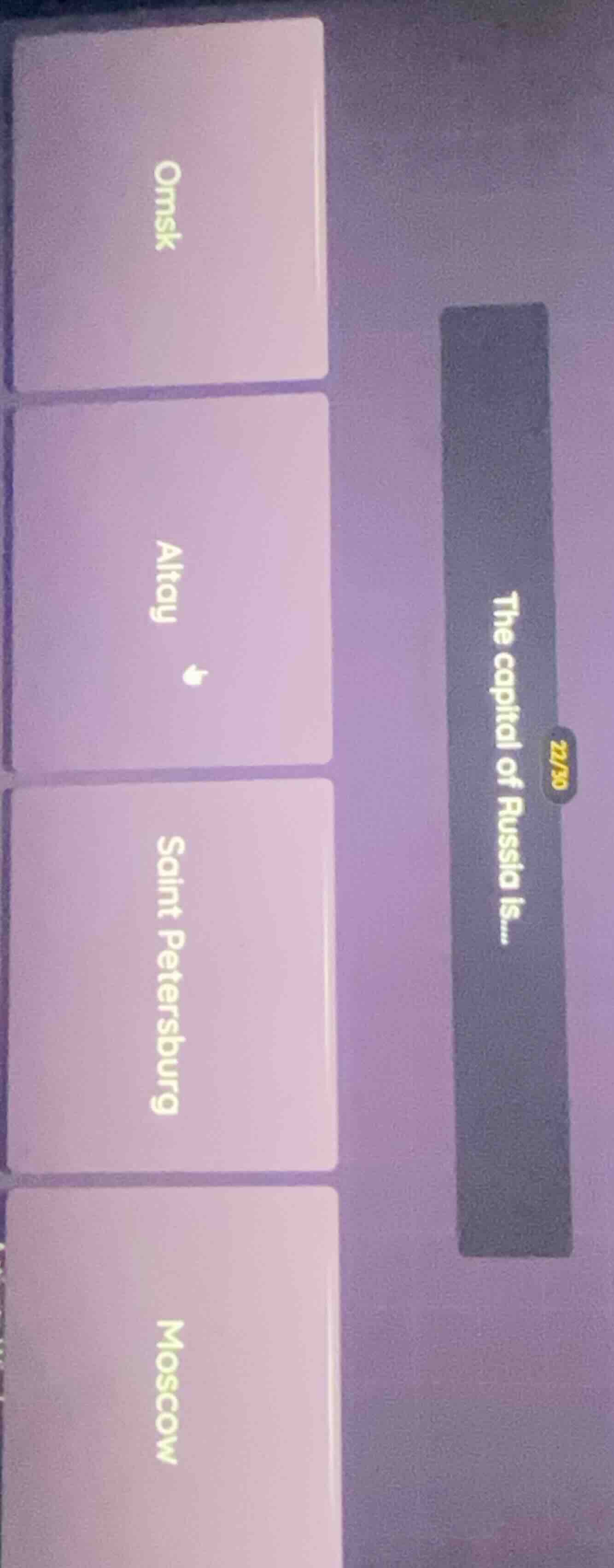 the capital of russia is... omsk altay saint petersburq moscow