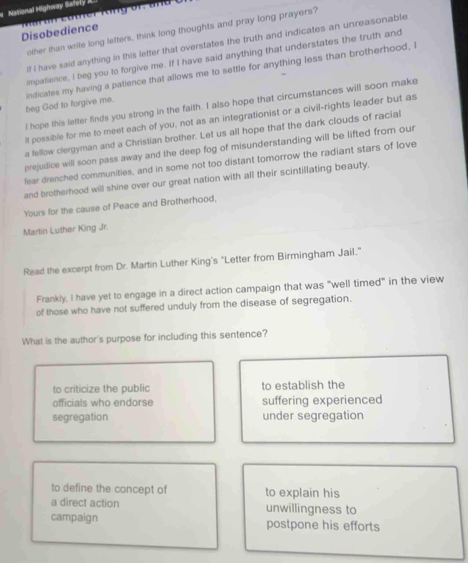 disobedience other than write long letters, think long thoughts and pra…