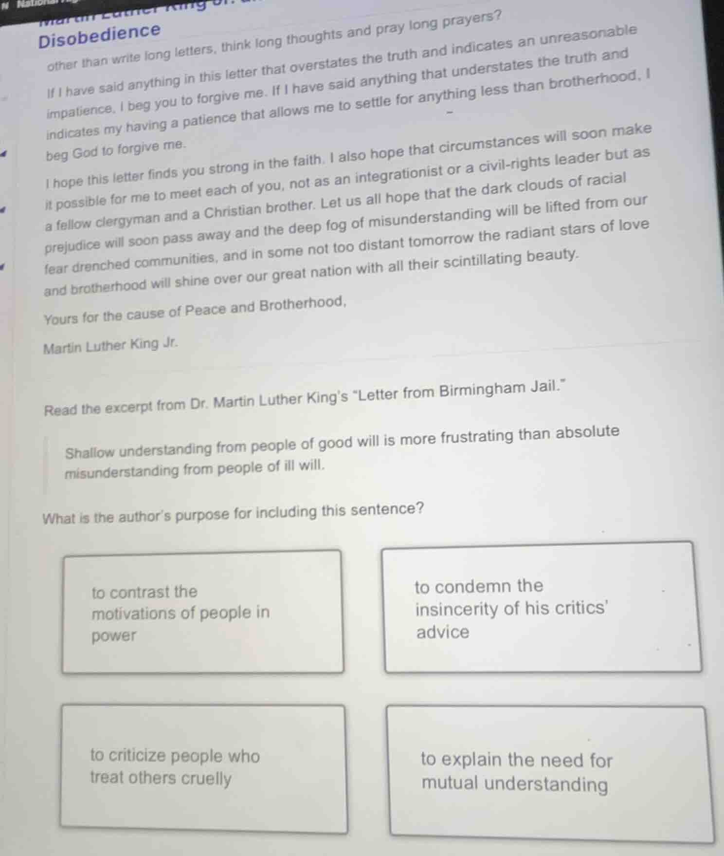 disobedience other than write long letters, think long thoughts and pra…