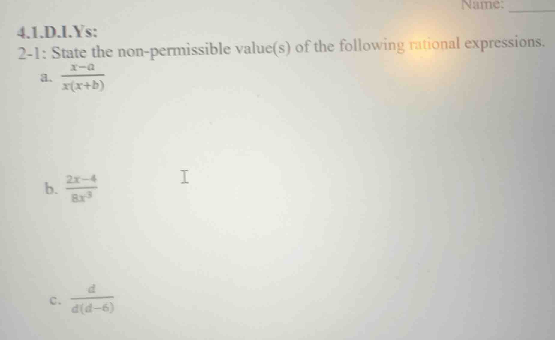 4.1.d.i.ys: 2-1: state the non-permissible value(s) of the following ra…