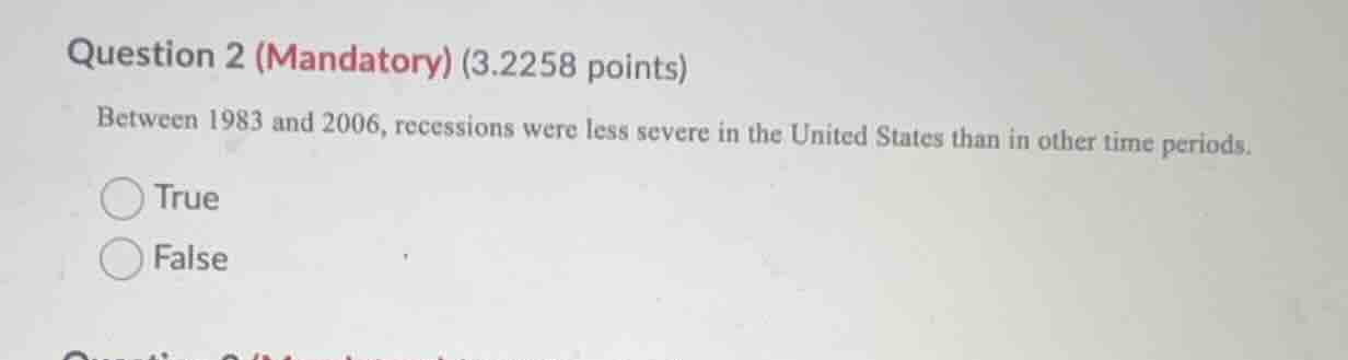 question 2 (mandatory) (3.2258 points) between 1983 and 2006, recession…